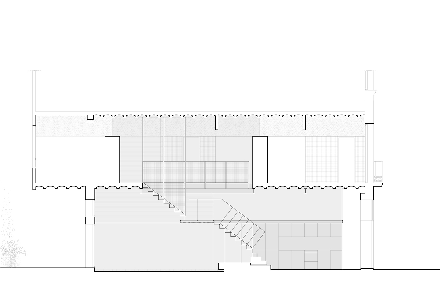 CRU innovative house renovation project in Barcelona. La Diana, a transformed local into a ground floor residence with two floors.