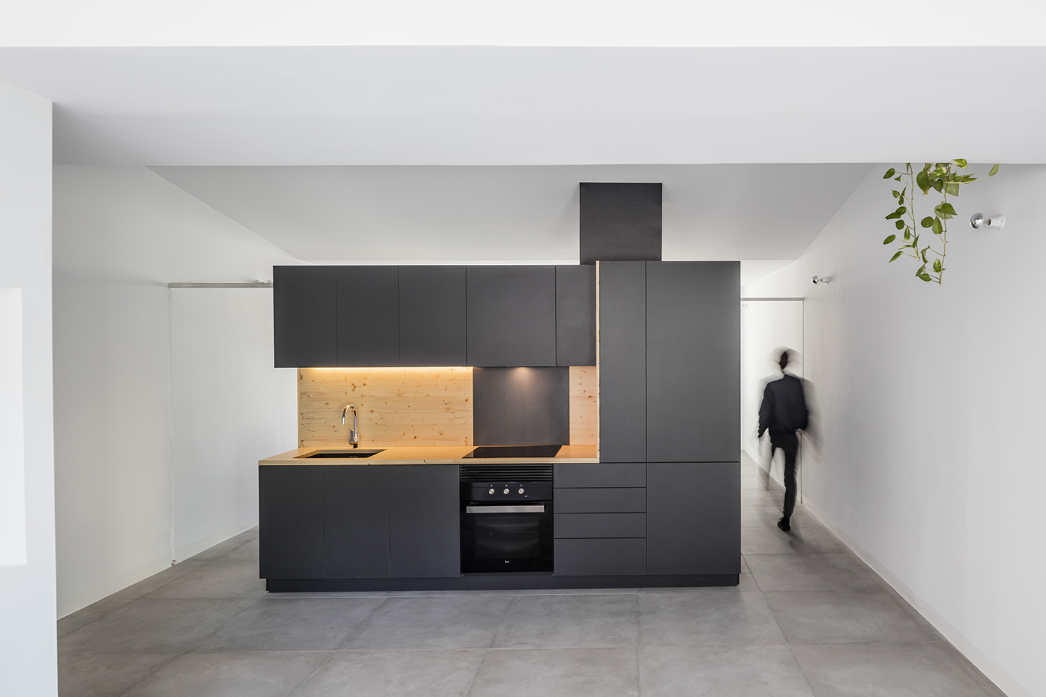 CRU innovative flat renovation project in Barcelona. La Olivia, a freestanding box that acts as a filter between the daytime and the night-time zones