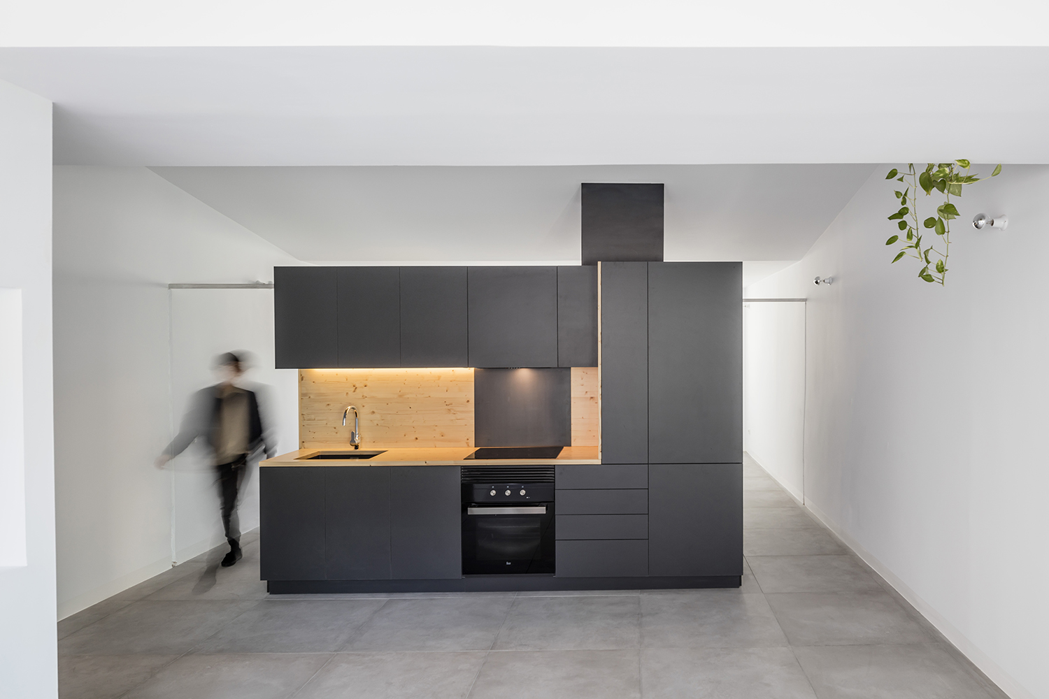 CRU innovative flat renovation project in Barcelona. La Olivia, a freestanding box that acts as a filter between the daytime and the night-time zones