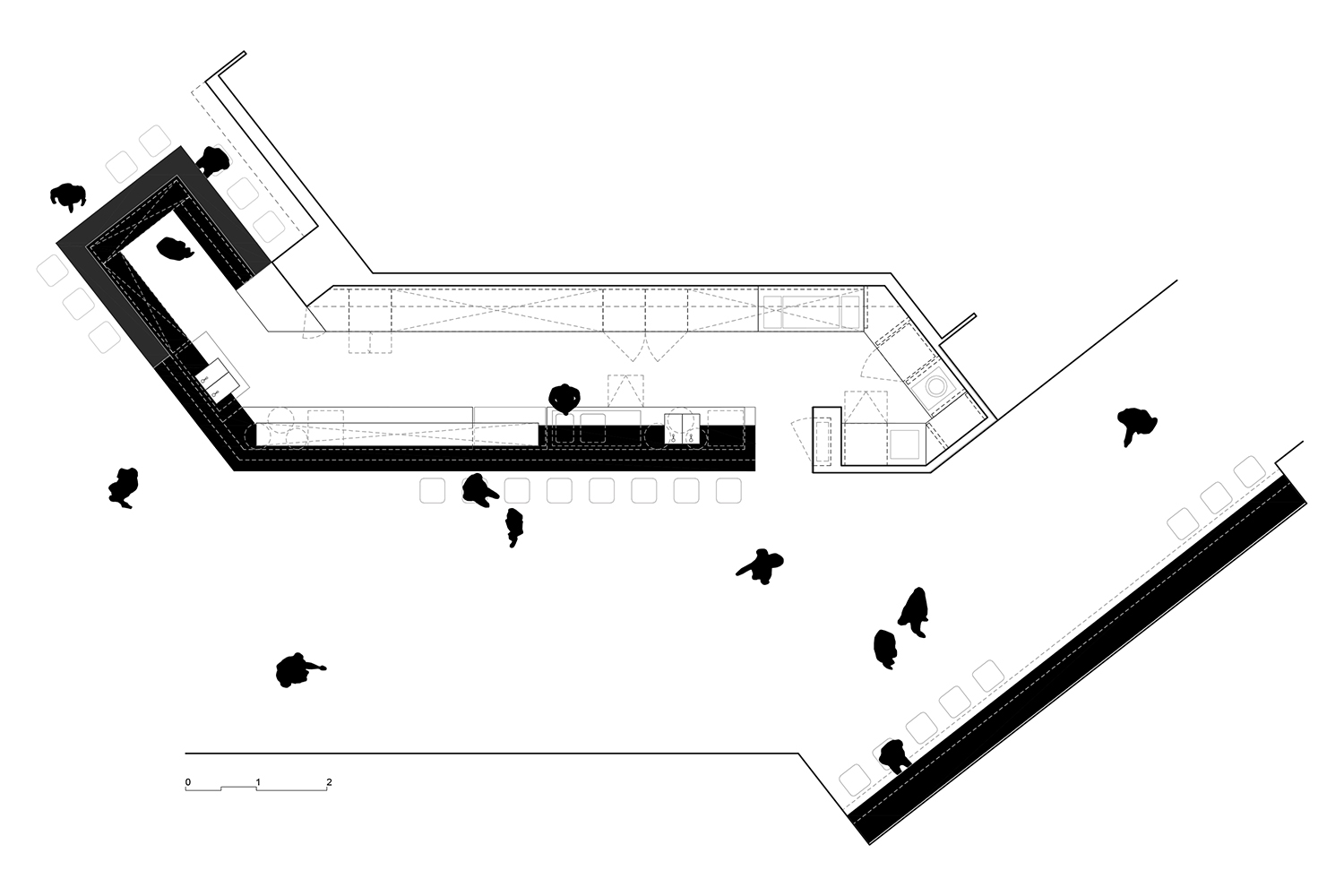 CRU innovative restaurant project in Barcelona. El Morro fi, a patchwork made of iron, led lighting, vermouth and pickles.